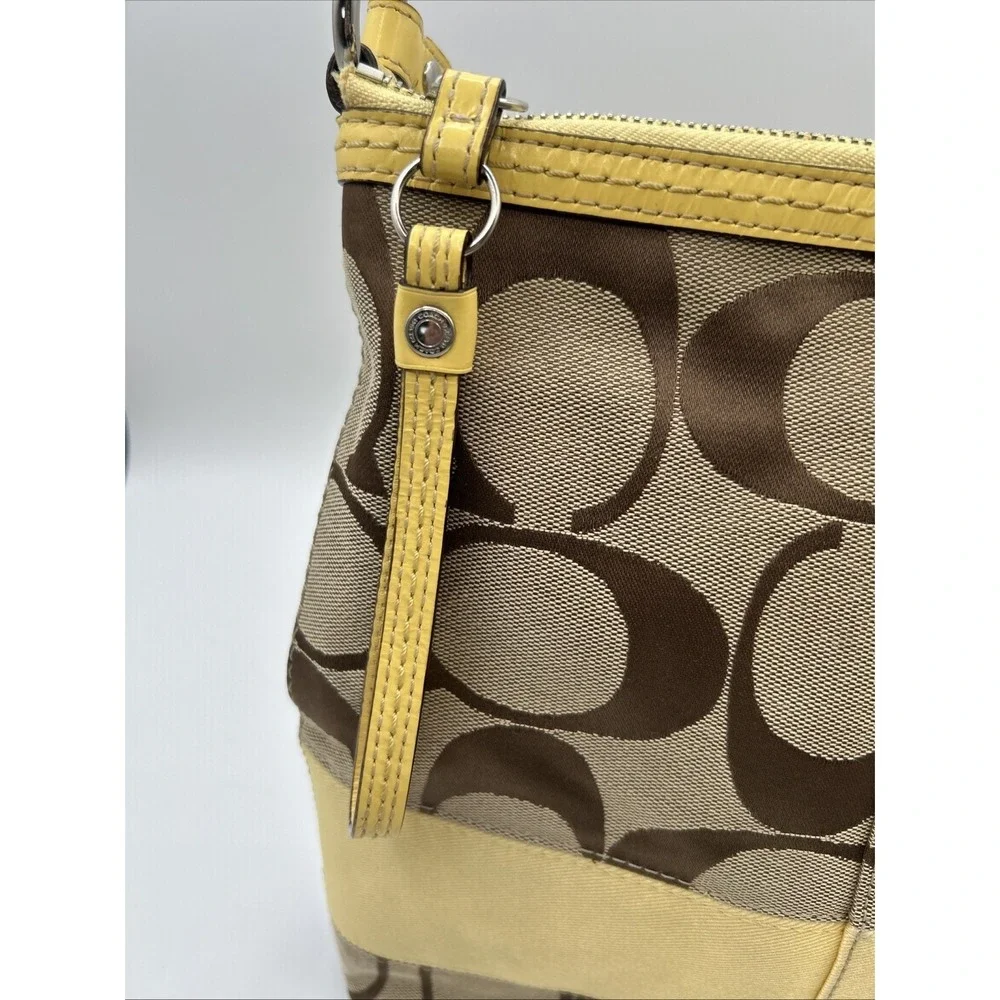 COACH Signature Khaki Canvas Logo CC Yellow Stripe Crossbody Bag  Y2K #F13674